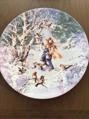 Knowles Winter Birdwatcher Decorative Plate - Girl with Birds